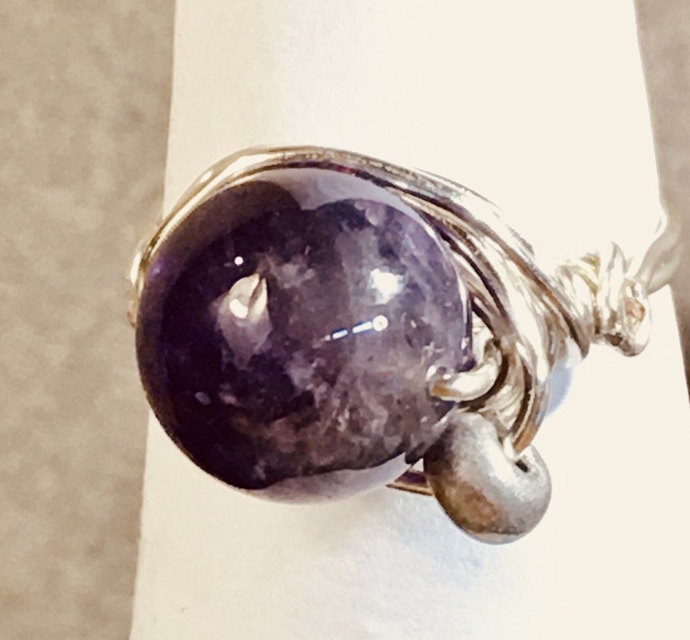 Ring - Silver Wire-Wrapped, Amethyst/ Silver Glass Bead Accent by Susan Grace Branch