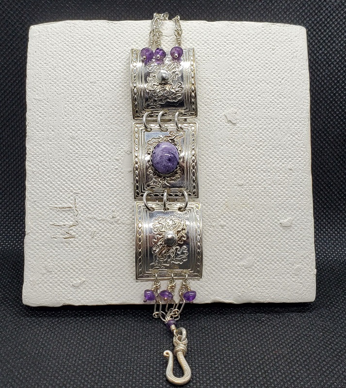 3-rectangle bracelet with Charoite & Amethyst (GT0783) by Gabrielle Taylor