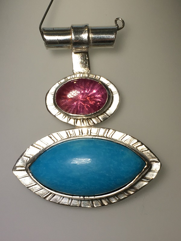 Turquoise and pink sapphire pendant (GT1494) by Gabrielle Taylor