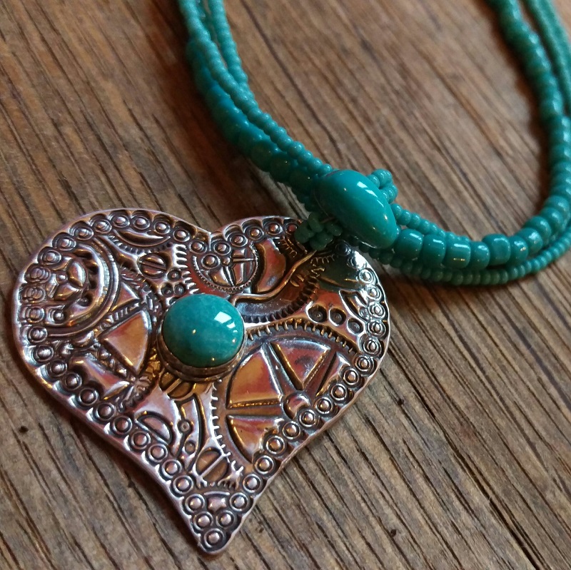 Steampunk heart with turquoise cab necklace (GT0705N) by Gabrielle Taylor