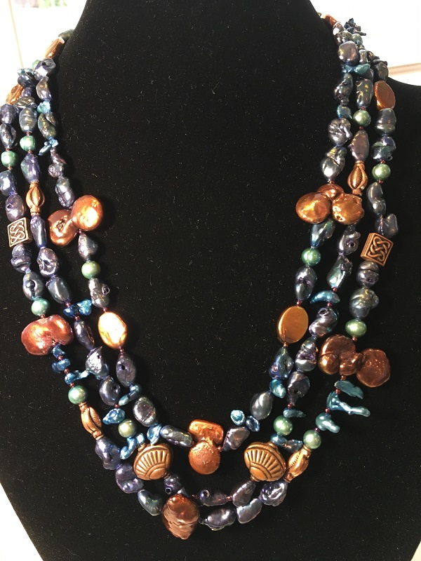 Blues and copper multi-strand necklace (GT1572) by Gabrielle Taylor