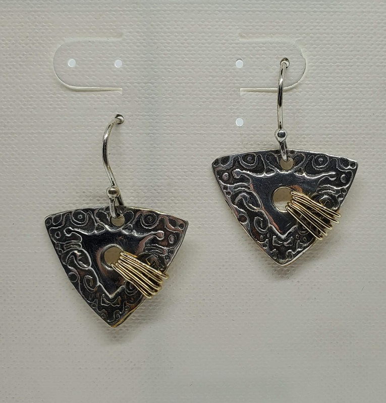 Silver shield shapes with holes and gold wire earrings (GT1587) by Gabrielle Taylor