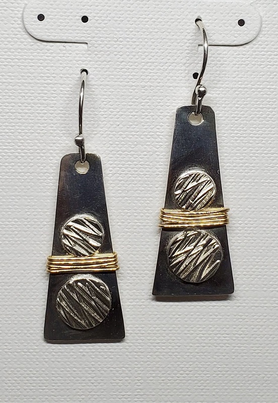 Trapezoid earrings with circles and gold wire (GT1604) by Gabrielle Taylor