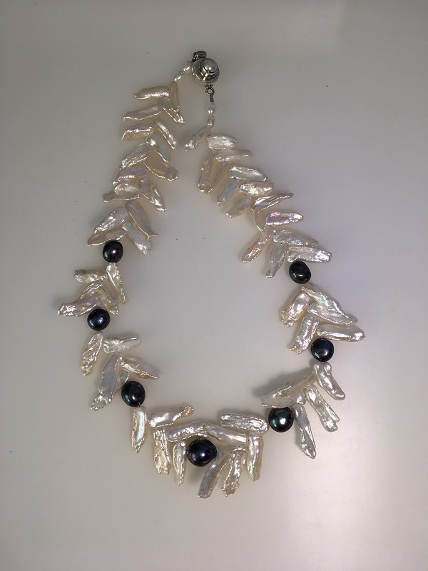 White stick Pearls with pewter centers necklace (GT1581) by Gabrielle Taylor