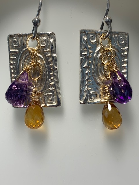 Rectangle earrings with citrine and amethyst (GT1643) by Gabrielle Taylor