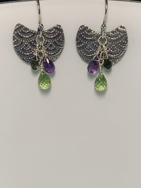 Moon earrings with peridot, amethyst and green tourmaline  (GT1659) by Gabrielle Taylor