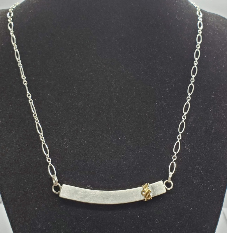 Sterling bar with gold wrap, on chain (GT1684) by Gabrielle Taylor
