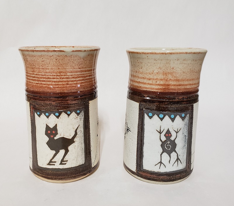 Coffee Cup Lizard and Catbird by Kelly and Pamela Donaldson, Cross Creek Clay
