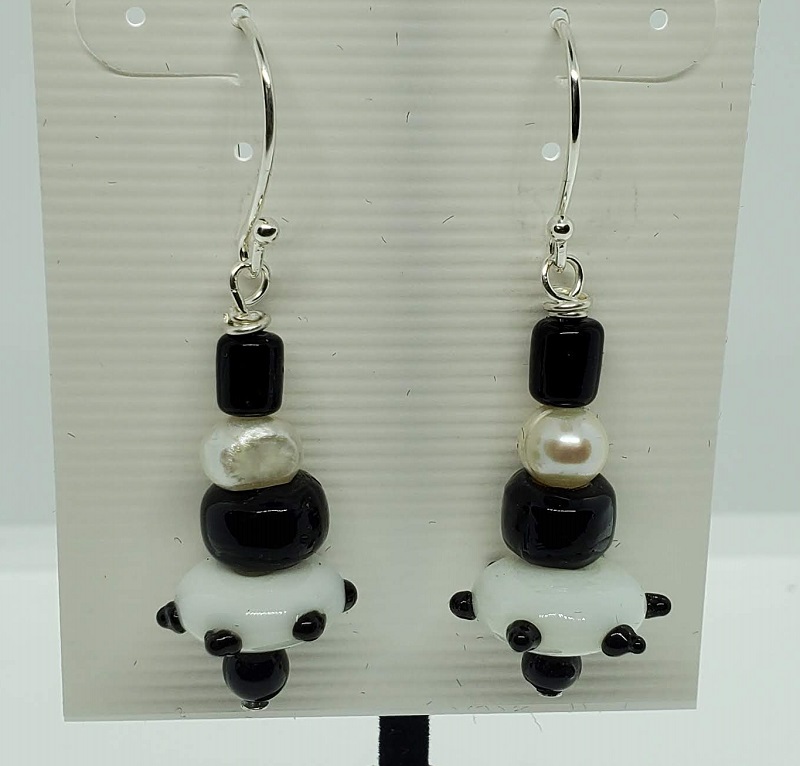 Earrings - B/W Gaslamp & Silver Beads (1120-4-7) by Gerry and Melissa Rasch, GMR Creates