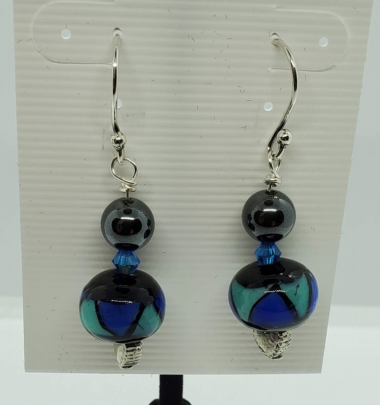 Earrings - Blue/Turquoise Metal Bead (1120-3-9) by Gerry and Melissa Rasch, GMR Creates