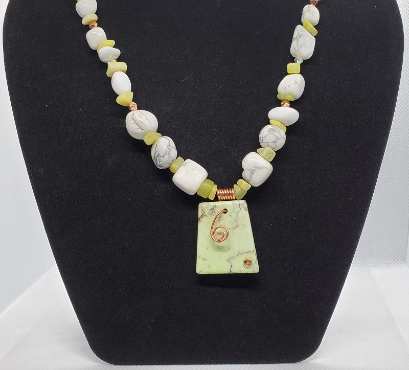 Necklace - Variscite, Howlite, & Green Agate w/ copper bail (1120-9-20) by Gerry and Melissa Rasch, GMR Creates
