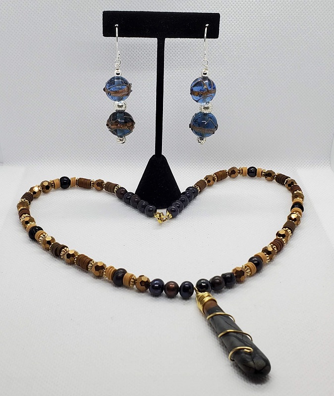 Necklace/Earrings set - Picasso Jasper w/ Crystal & Stone Beads (1120-3-158) by Gerry and Melissa Rasch, GMR Creates