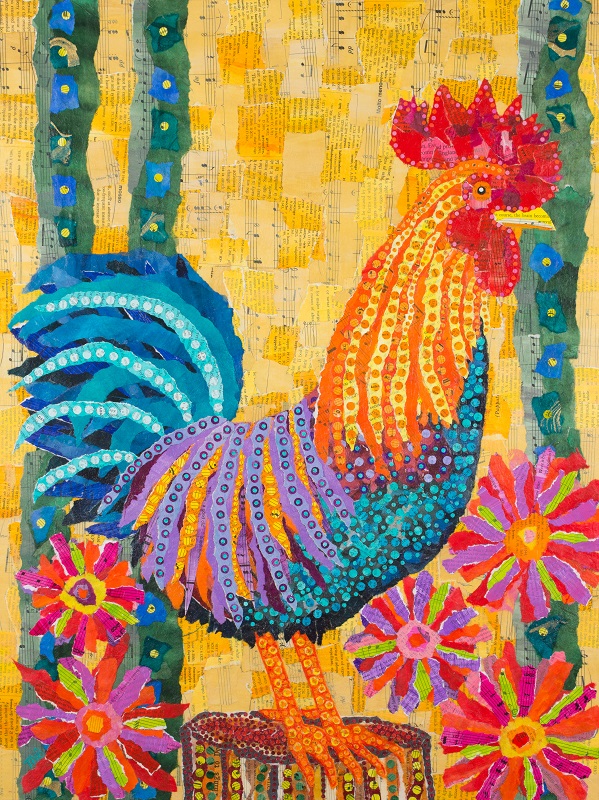 Rooster In the Flowers by Teal Buehler