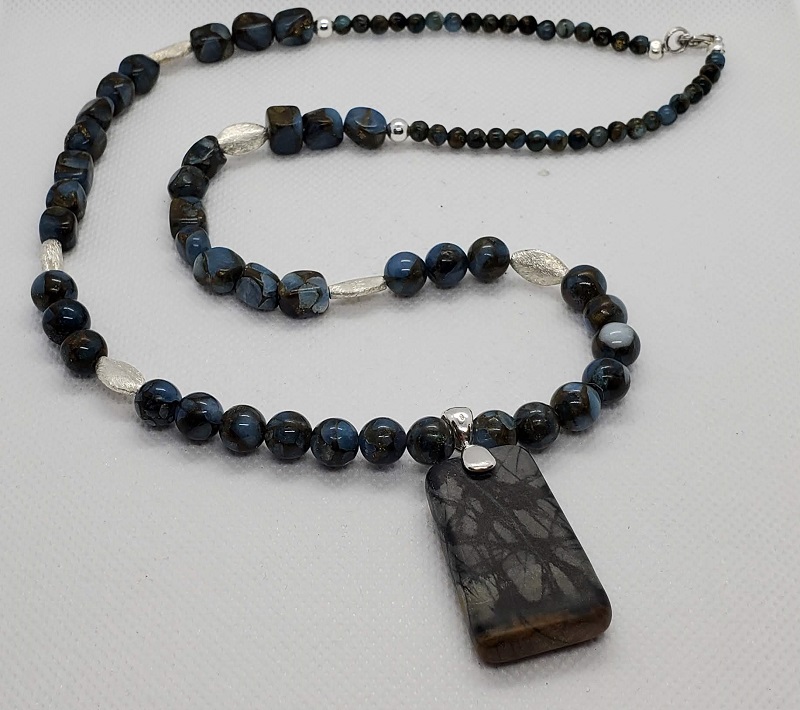 Necklace - Picasso Picture Jasper w/ Blue Green Beads by Gerry and Melissa Rasch, GMR Creates