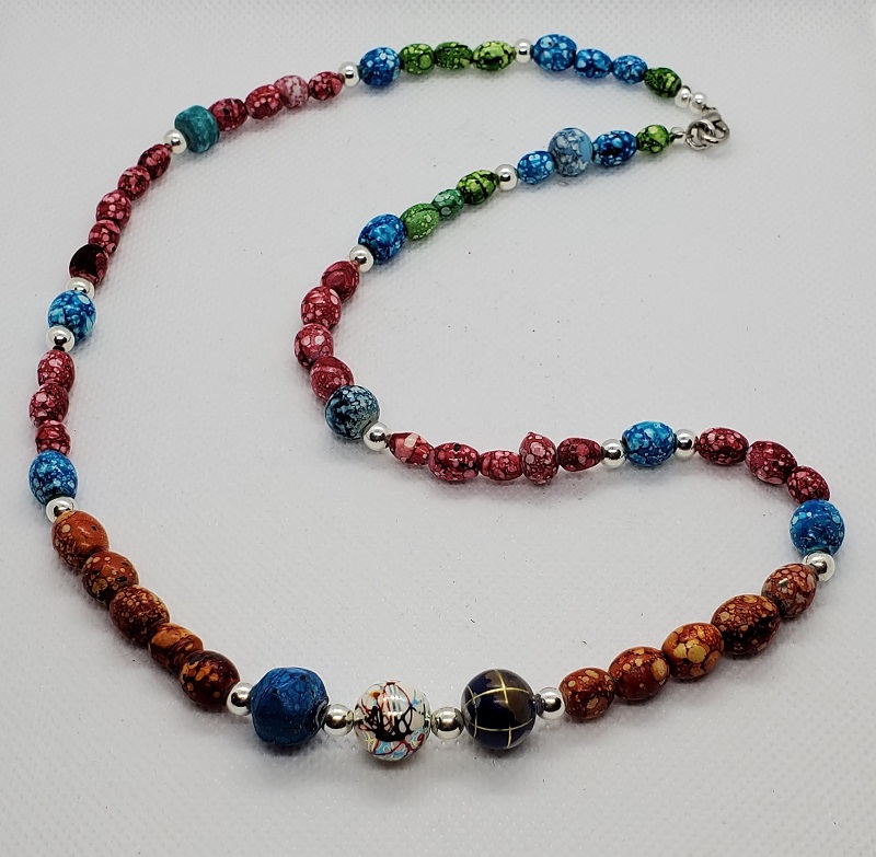 Necklace - Multi-colored w/ Orange-Blue Beads by Gerry and Melissa Rasch, GMR Creates
