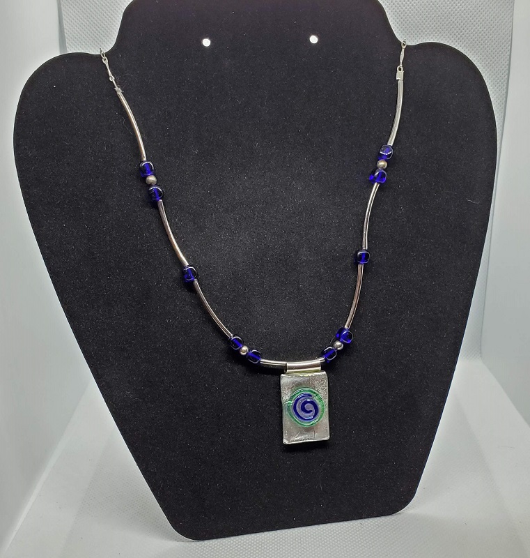Necklace - Fused Glass w/ Silver Tube Beads by Gerry and Melissa Rasch, GMR Creates