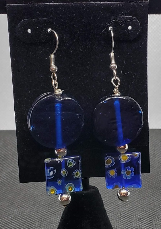 Earrings - Cobalt Blue Rectangle and Circle Beads by Gerry and Melissa Rasch, GMR Creates