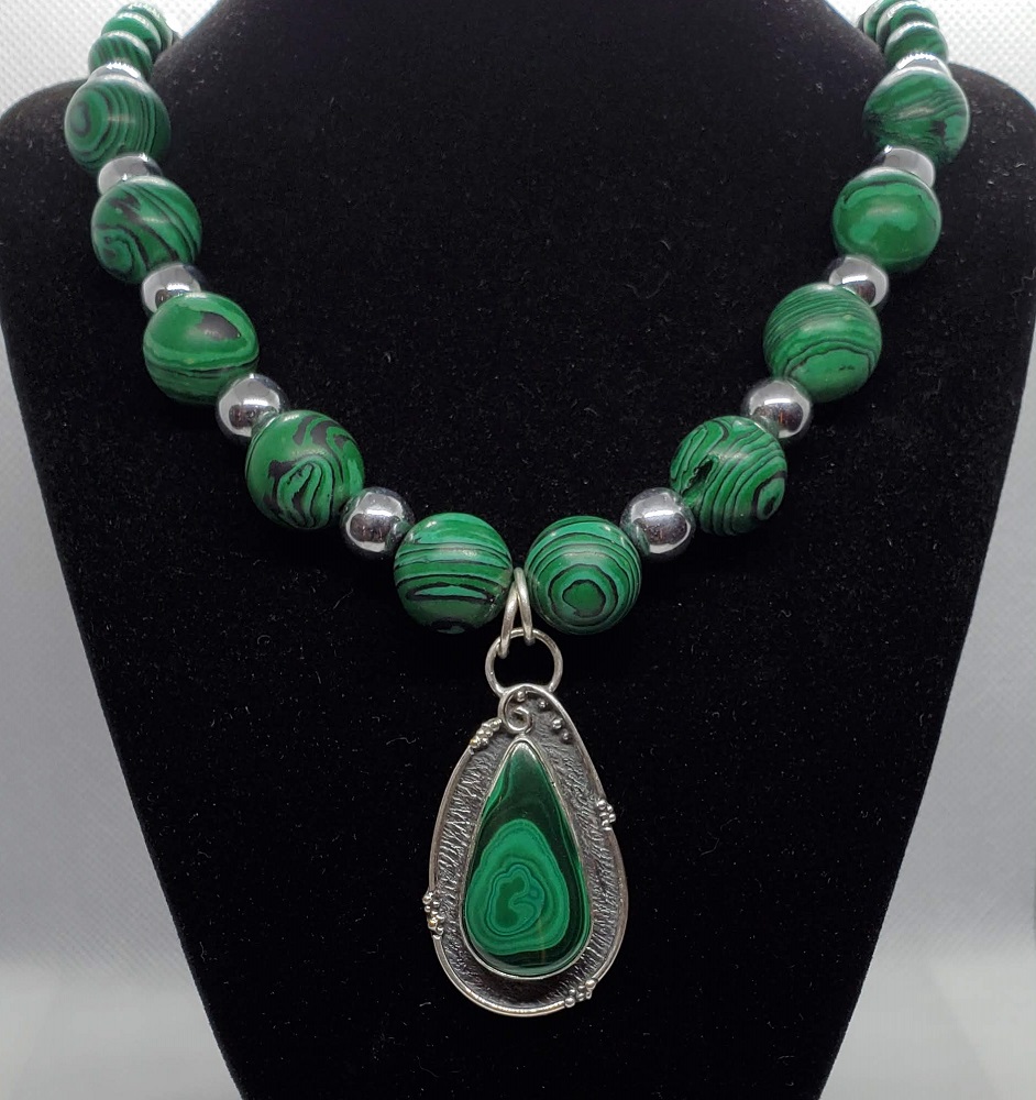 Necklace - Malachite w/ Green and Silver Beads by Gerry and Melissa Rasch, GMR Creates