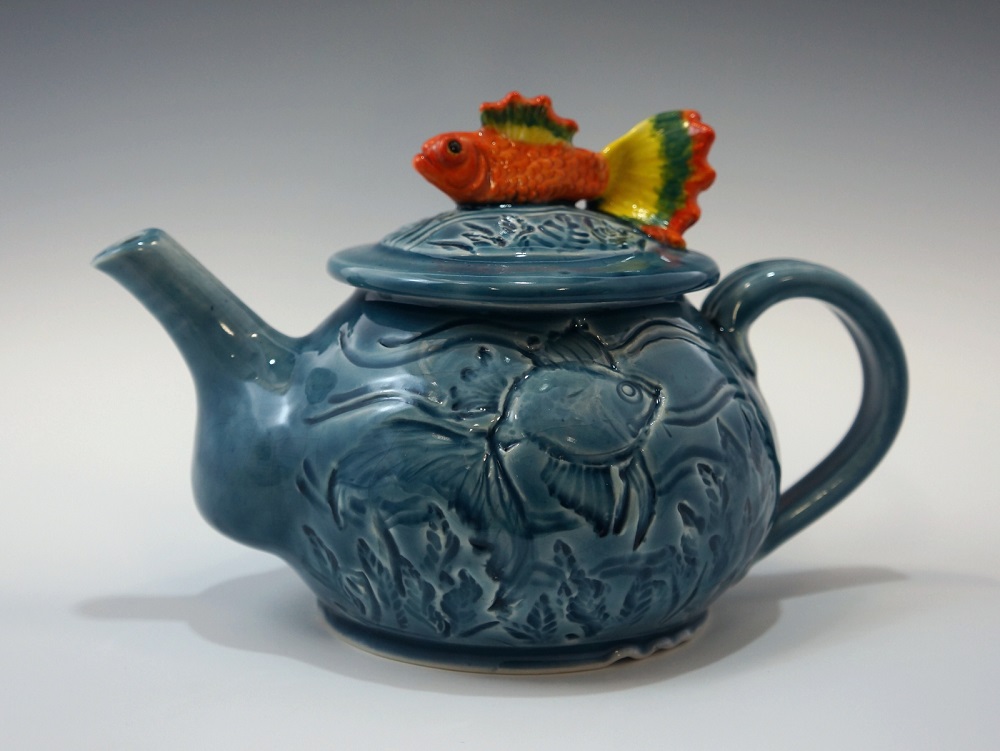 Teapot, Fish, Blue Glaze by Phil Fishwick