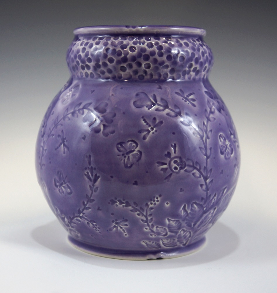 Vase, Butterflies, Purple Glaze by Phil Fishwick