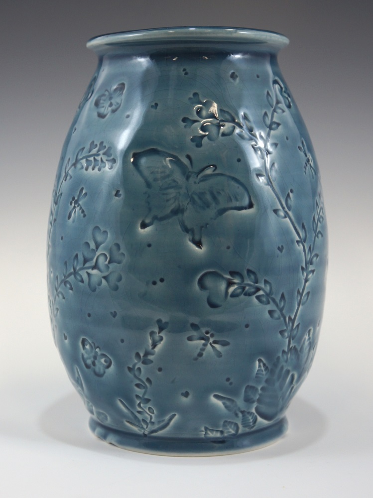 Vase, Butterflies, Blue Glaze by Phil Fishwick