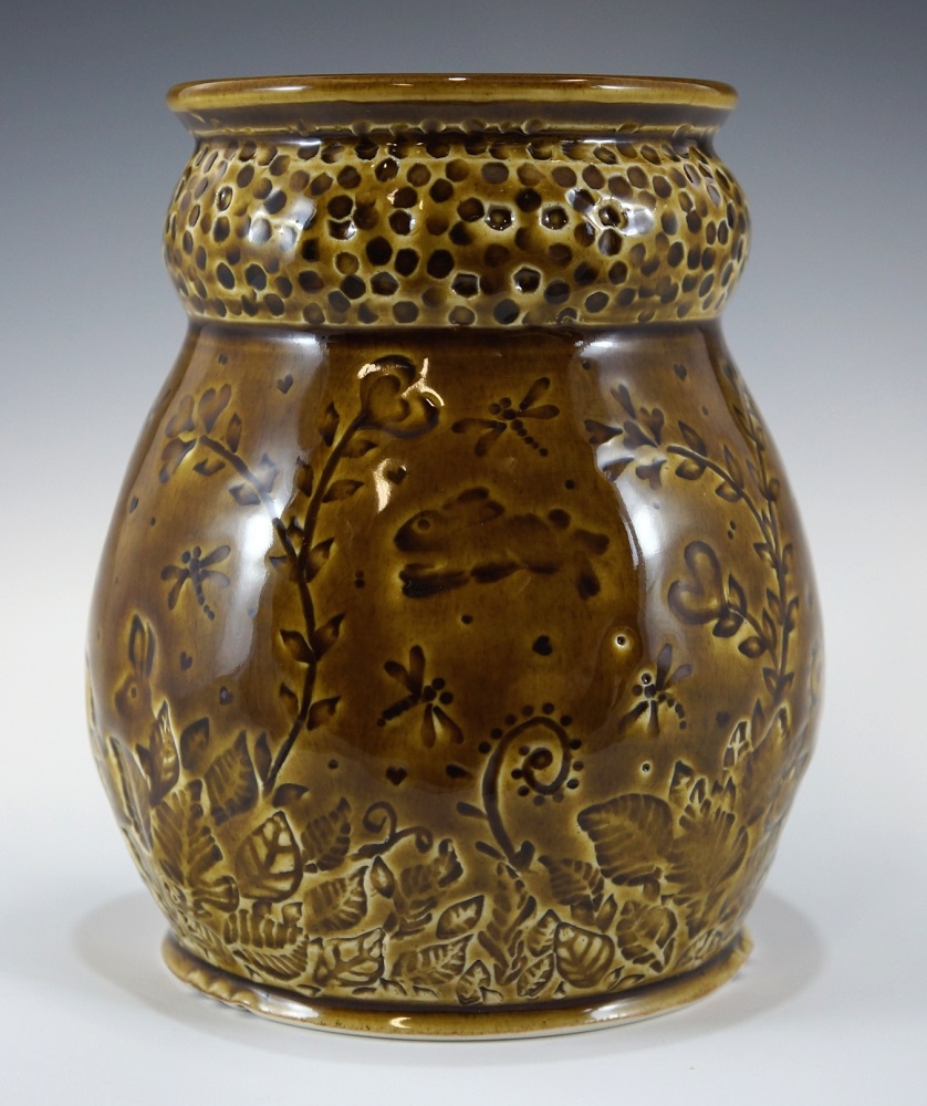 Vase, Rabbits, Brown Glaze by Phil Fishwick