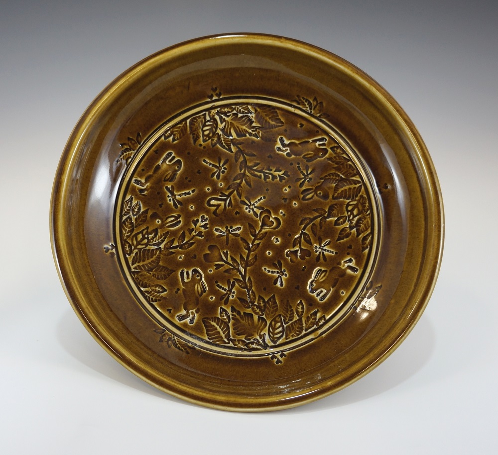 Plate, Rabbits, Brown Glaze by Phil Fishwick