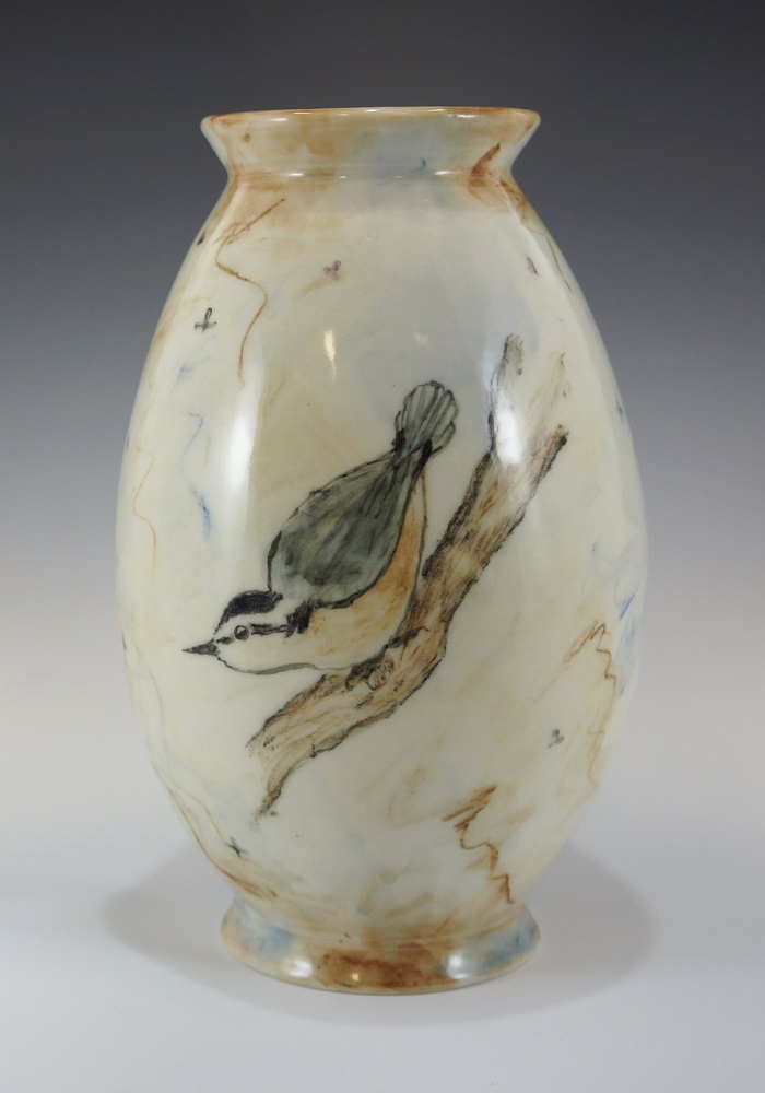 Vase with Two Birds, Underglaze, Clear Glaze by Phil Fishwick