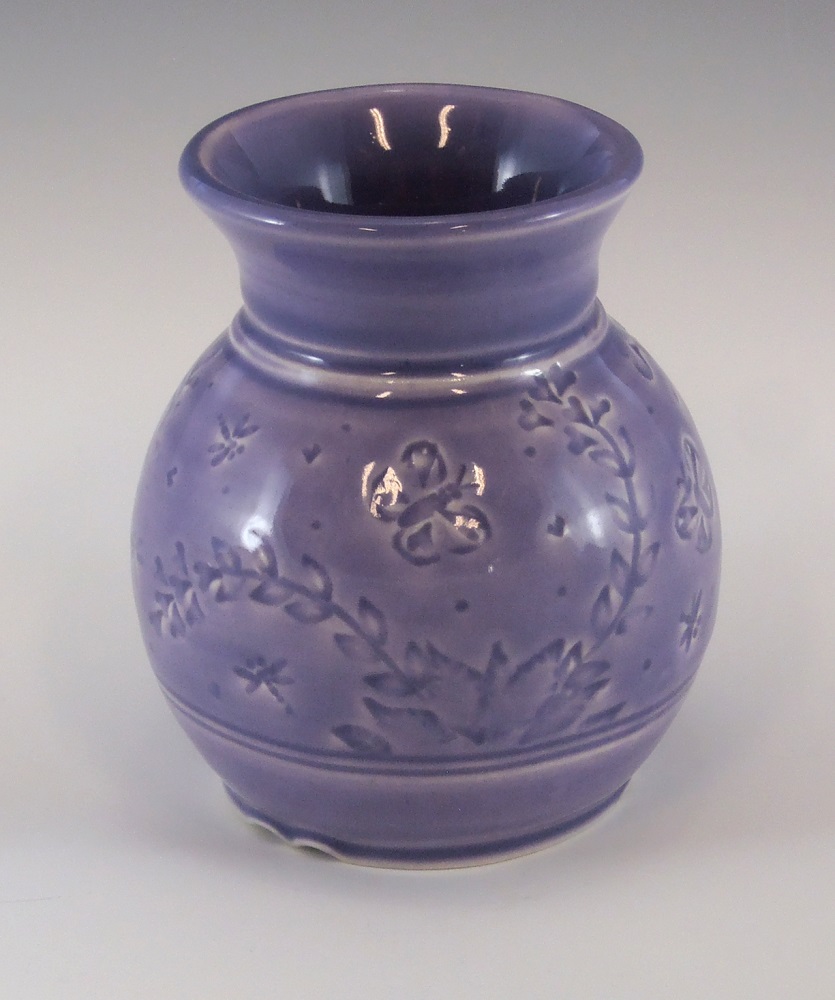 Vase, Butterflies, Purple Glaze by Phil Fishwick