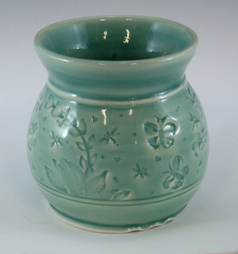 Vase, Butterflies, Green Glaze by Phil Fishwick