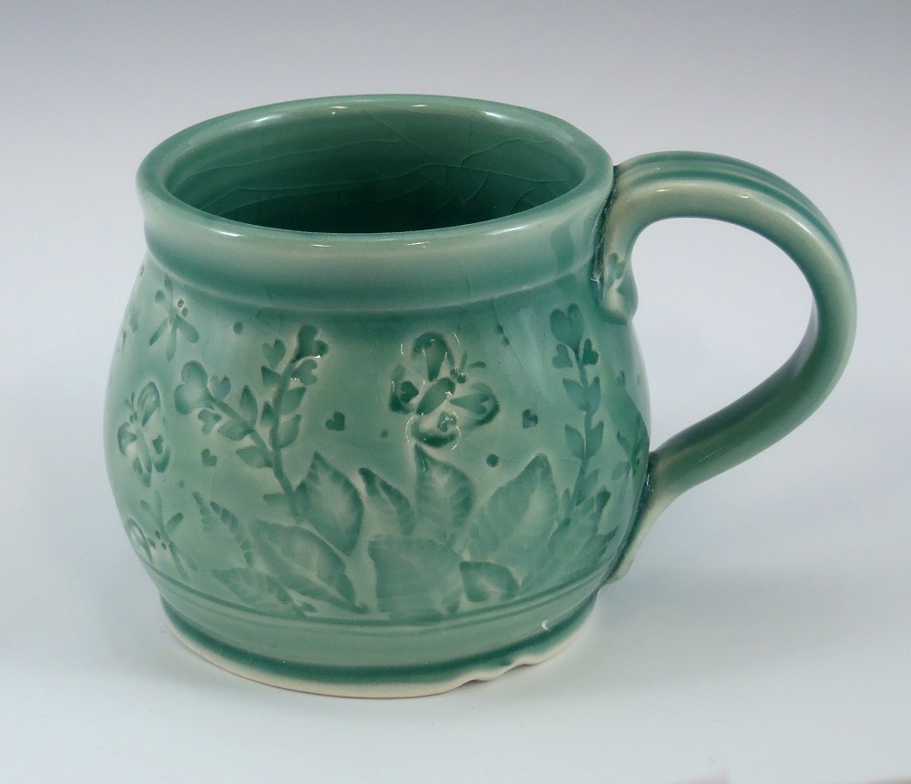 Mug, Butterflies, Green Glaze by Phil Fishwick