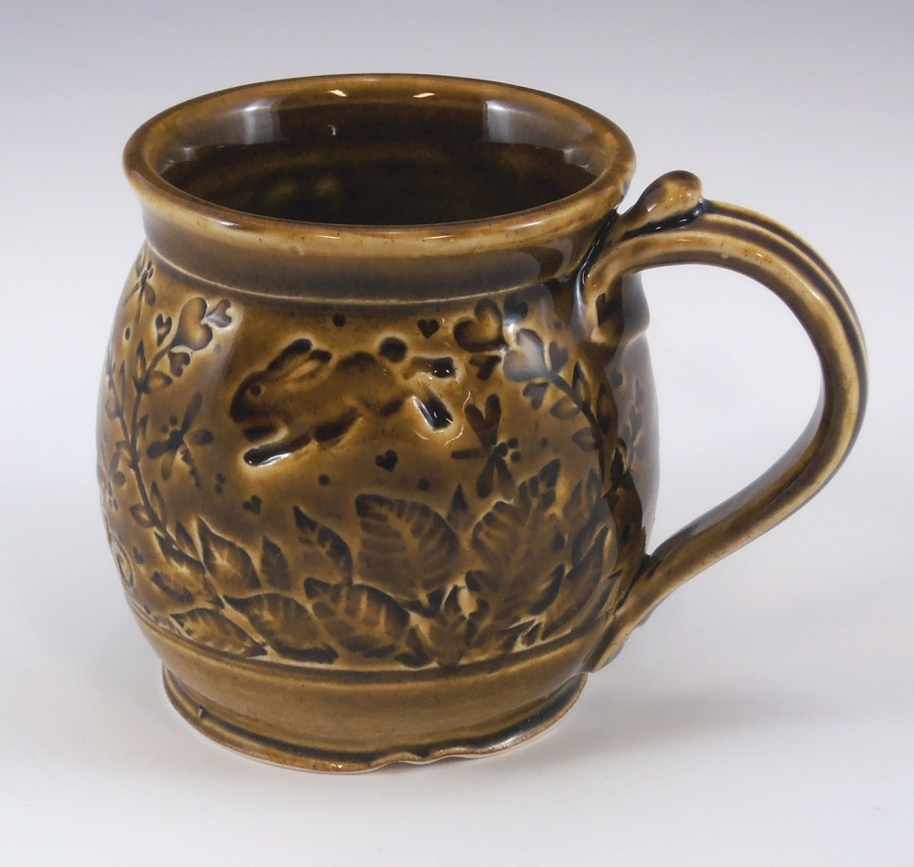 Mug, Rabbits, Brown Glaze by Phil Fishwick