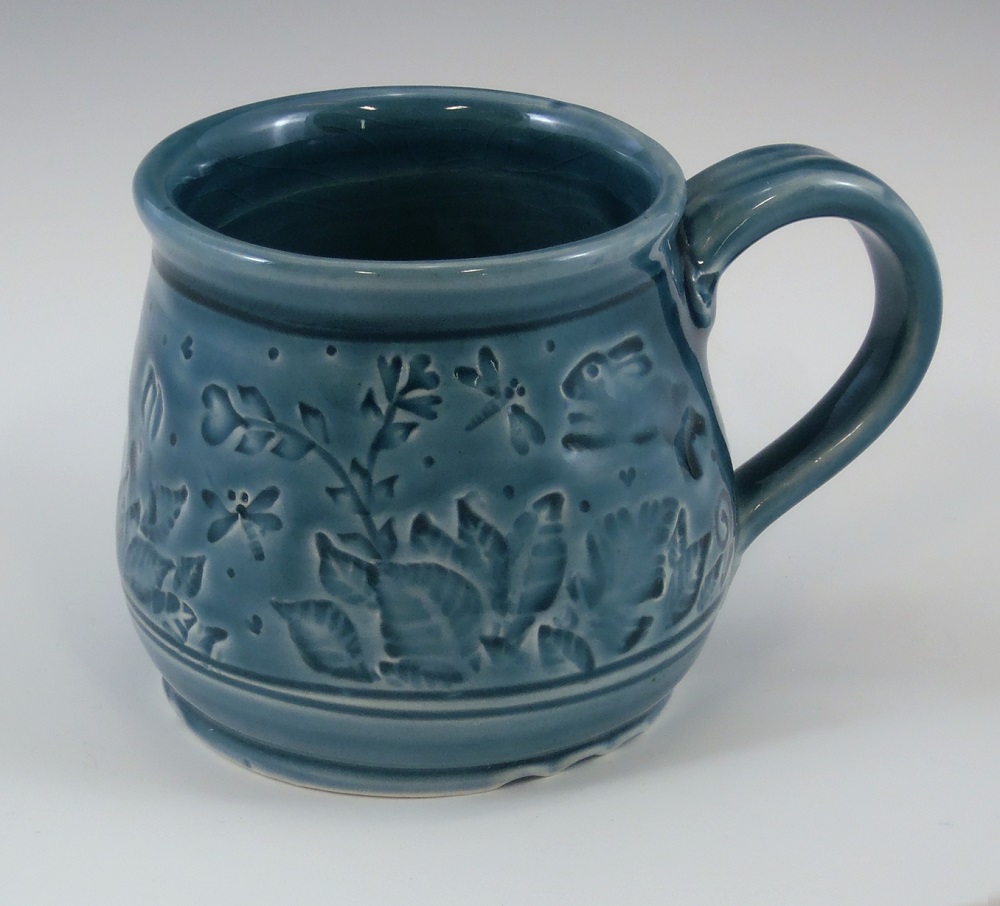 Mug, Rabbits, Blue Glaze by Phil Fishwick