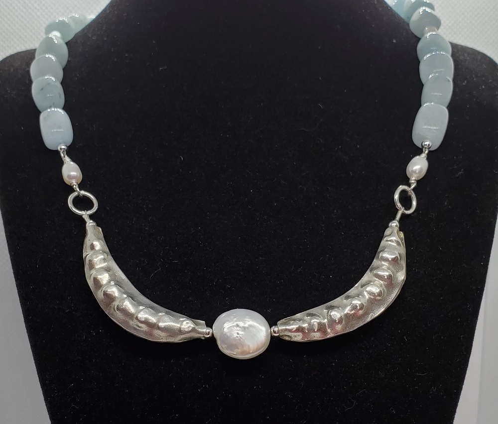 Silver, Pearl and Aquamarine Pendant by Gabrielle Taylor