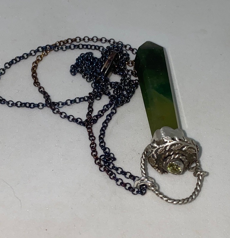 Emerald in Matrix with Peridot Point by Lori Schanche