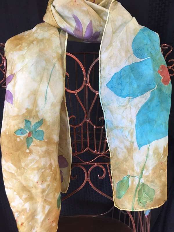 Scarf - Floral In Turquoise and Purple by Linda Swindle