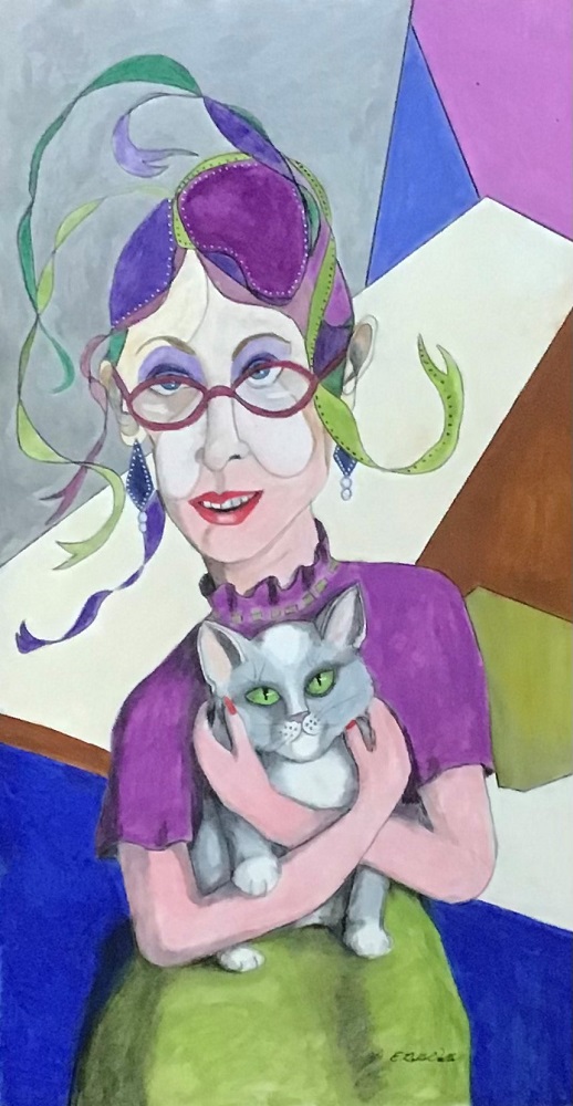 Purple Lady with Grey Cat by Eve DellaValle