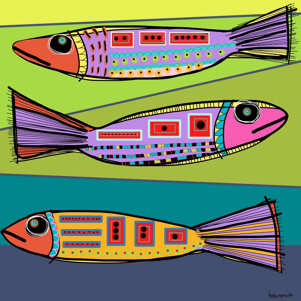 Tile #31: Three Fish (w/ easel) by Helvi Smith