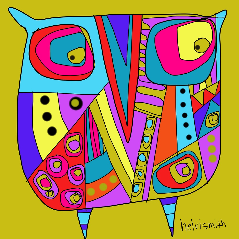 Tile #40: Owl Color (w/ easel) by Helvi Smith