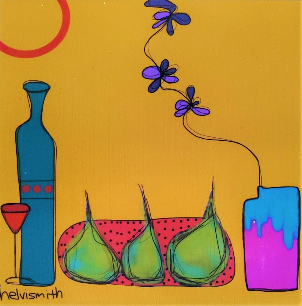 Tile #41: Wine and Figs 2 (w/ easel) by Helvi Smith