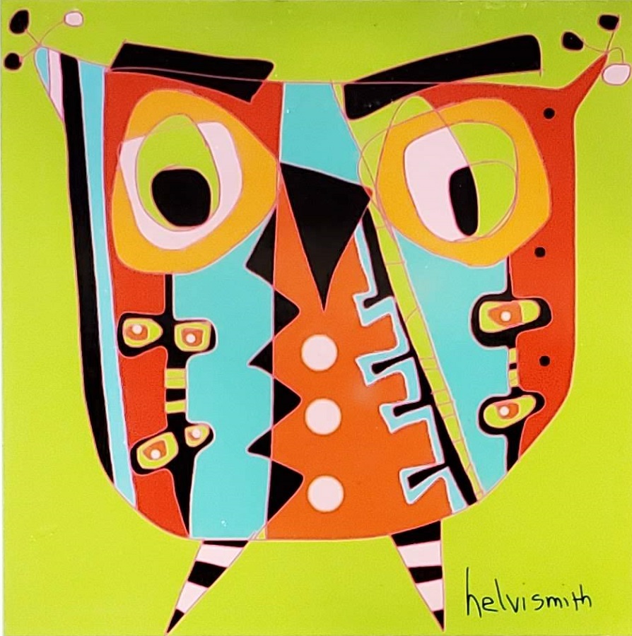 Tile #43: Owl in Green (w/ easel) by Helvi Smith