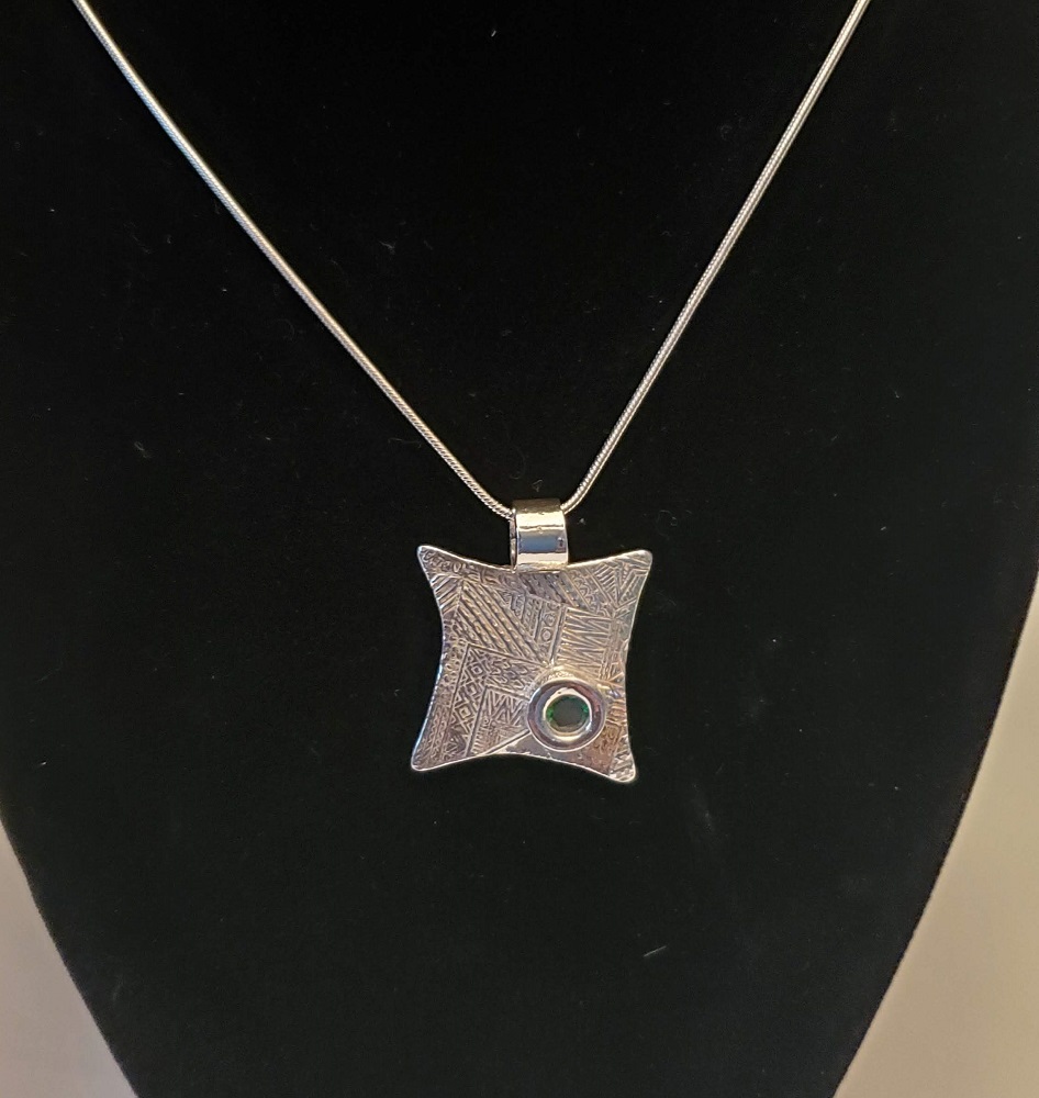 Fine Silver Pendant with Emerald CZ by Steve and Calisse Browne, Metal Memories