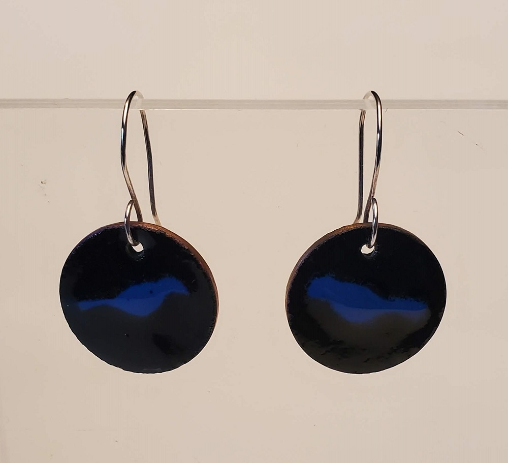 Black with Bluebird earrings by Steve and Calisse Browne, Metal Memories