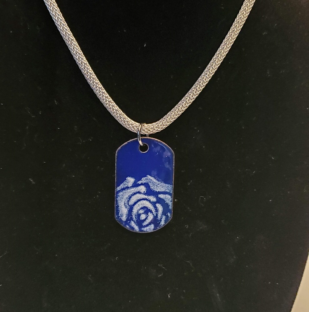 Blue with Flower Enamel pendant by Steve and Calisse Browne, Metal Memories
