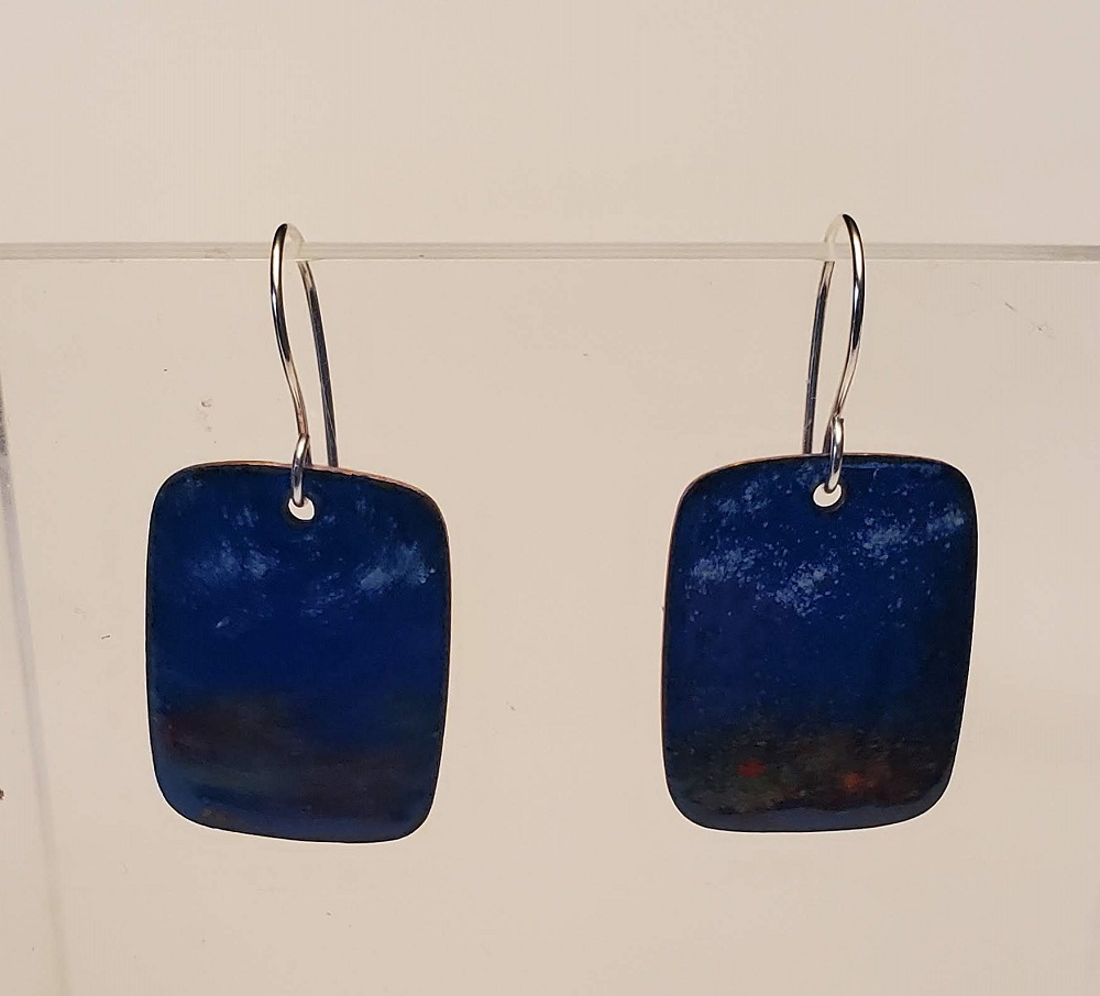 Blue Meadow enamel earrings (TOFAJ20) by Steve and Calisse Browne, Metal Memories