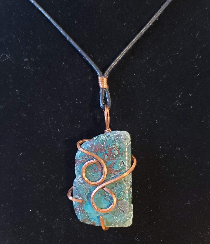 Necklace - Green moss agate with copper wire wrap by Gerry and Melissa Rasch, GMR Creates