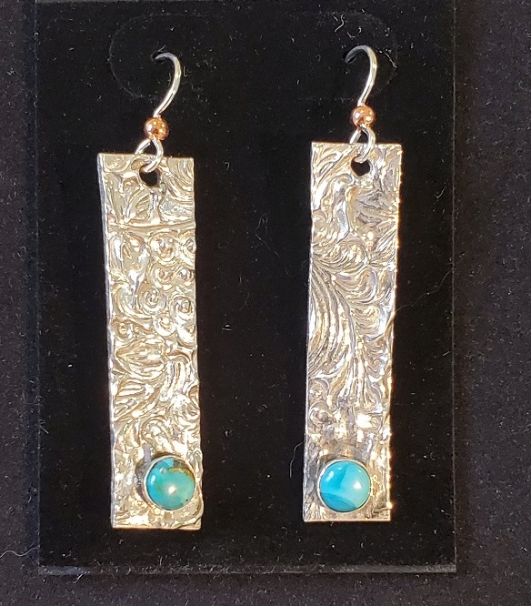 Earrings - Fine silver with turquoise cabochons by Gerry and Melissa Rasch, GMR Creates