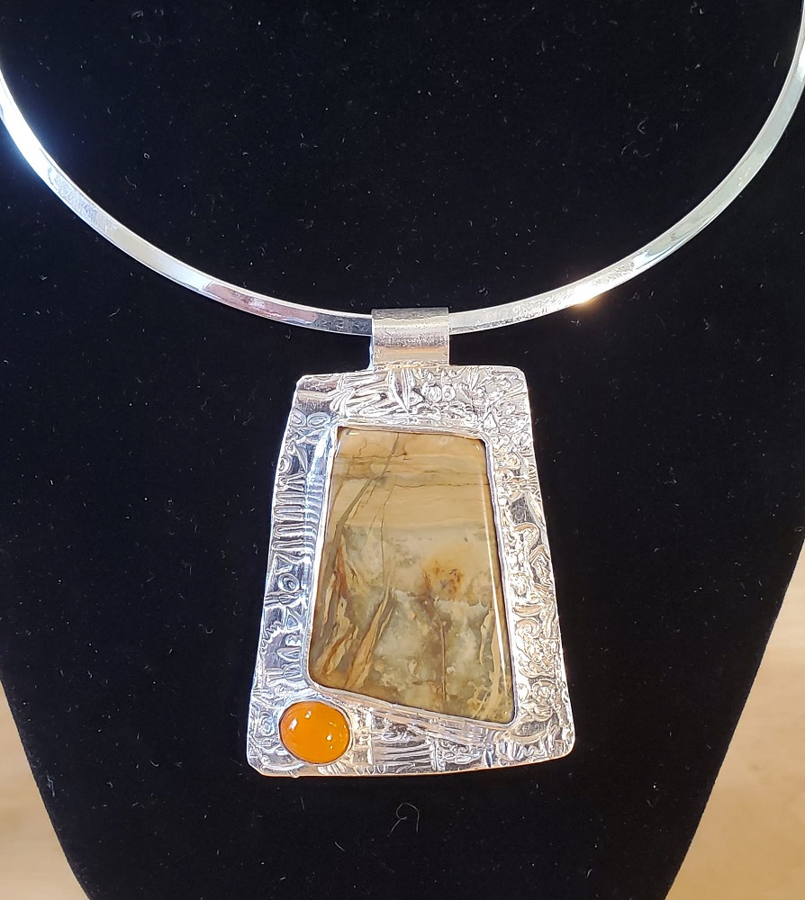 Necklace - Morrisonite jasper & carnerro agate with fine silver pendant by Gerry and Melissa Rasch, GMR Creates
