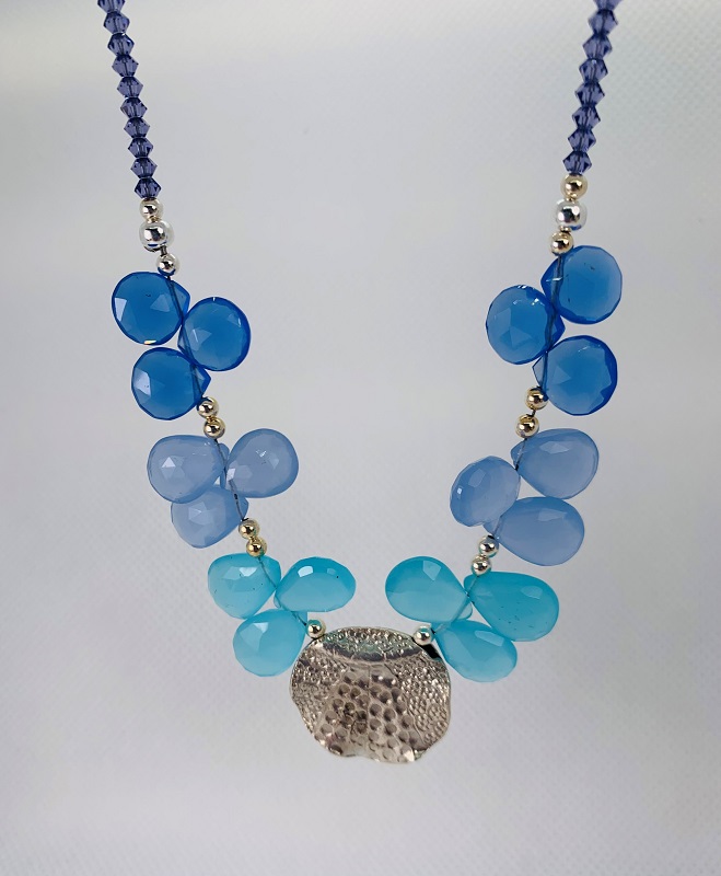 Aqua Quartz and Silver Disc Necklace by Gabrielle Taylor