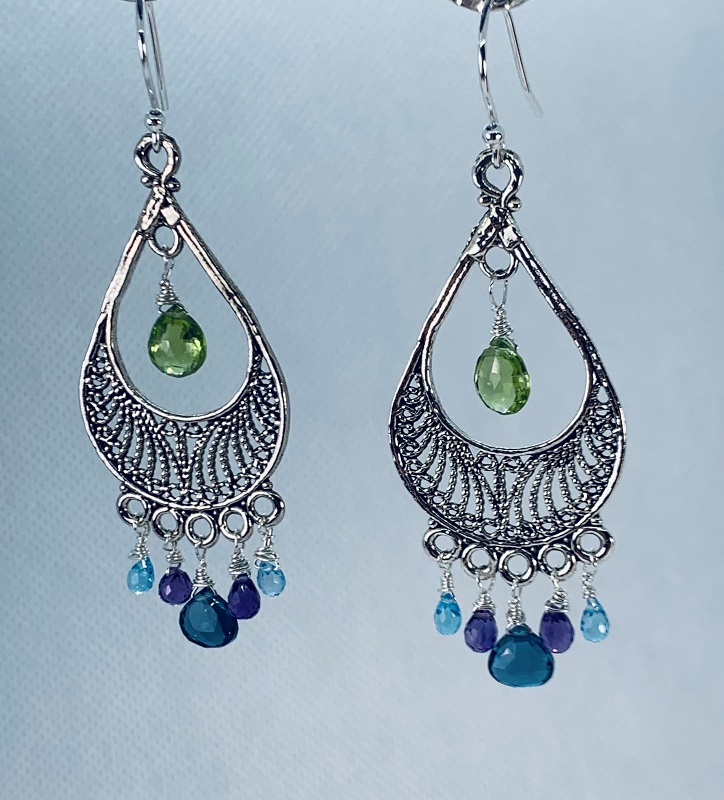 Gemstones on Filigree Earrings by Gabrielle Taylor
